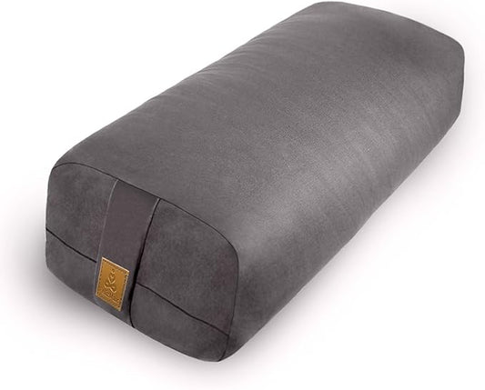 Yoga Bolster (26x10.5x5.5 in) Supportive Yoga Cushion for Restorative Yin Yoga Accessories Rectangular Bolster for Stretching Meditation Pillow 100% Organic Cotton Removable Washable Cover-FlexoryFit