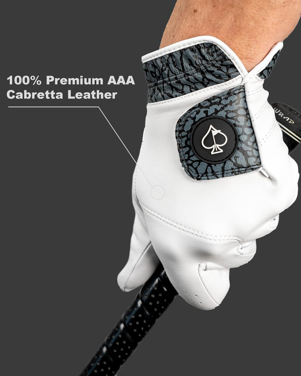 Pins & Aces - Ghost White Golf Glove Design - Premium AAA Cabretta Leather, Long-Lasting Durable Tour Glove for Men or Women - Premium Leather Golf Glove Left & Right Hand