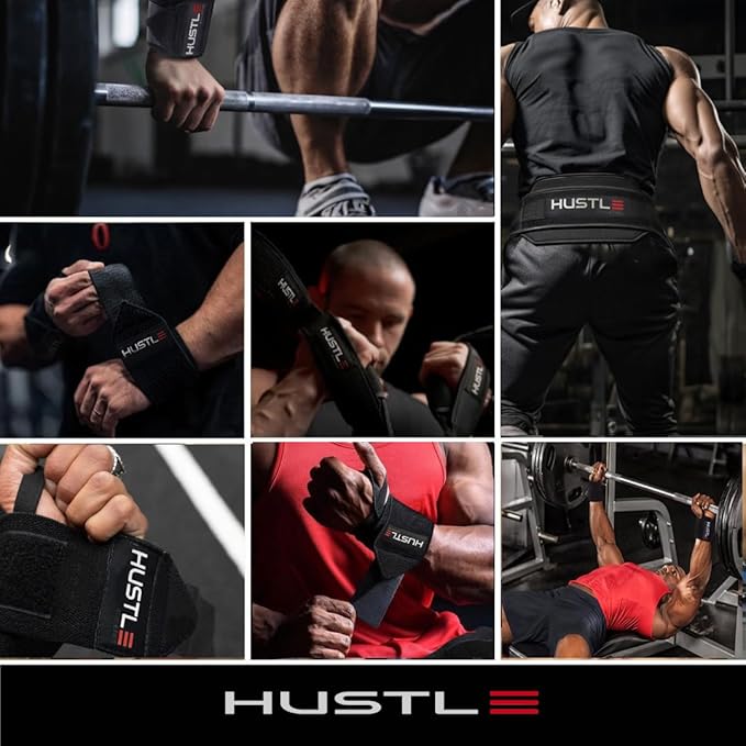 Hustle Athletics Wrist Wraps for Weightlifting – Max Wrist Support for Safe & Heavy Lifts, USPA Approved 18" & 12" Lengths, Thumb Loop Gym Straps for Powerlifting & Weight Lifting for Men and Women-FlexoryFit