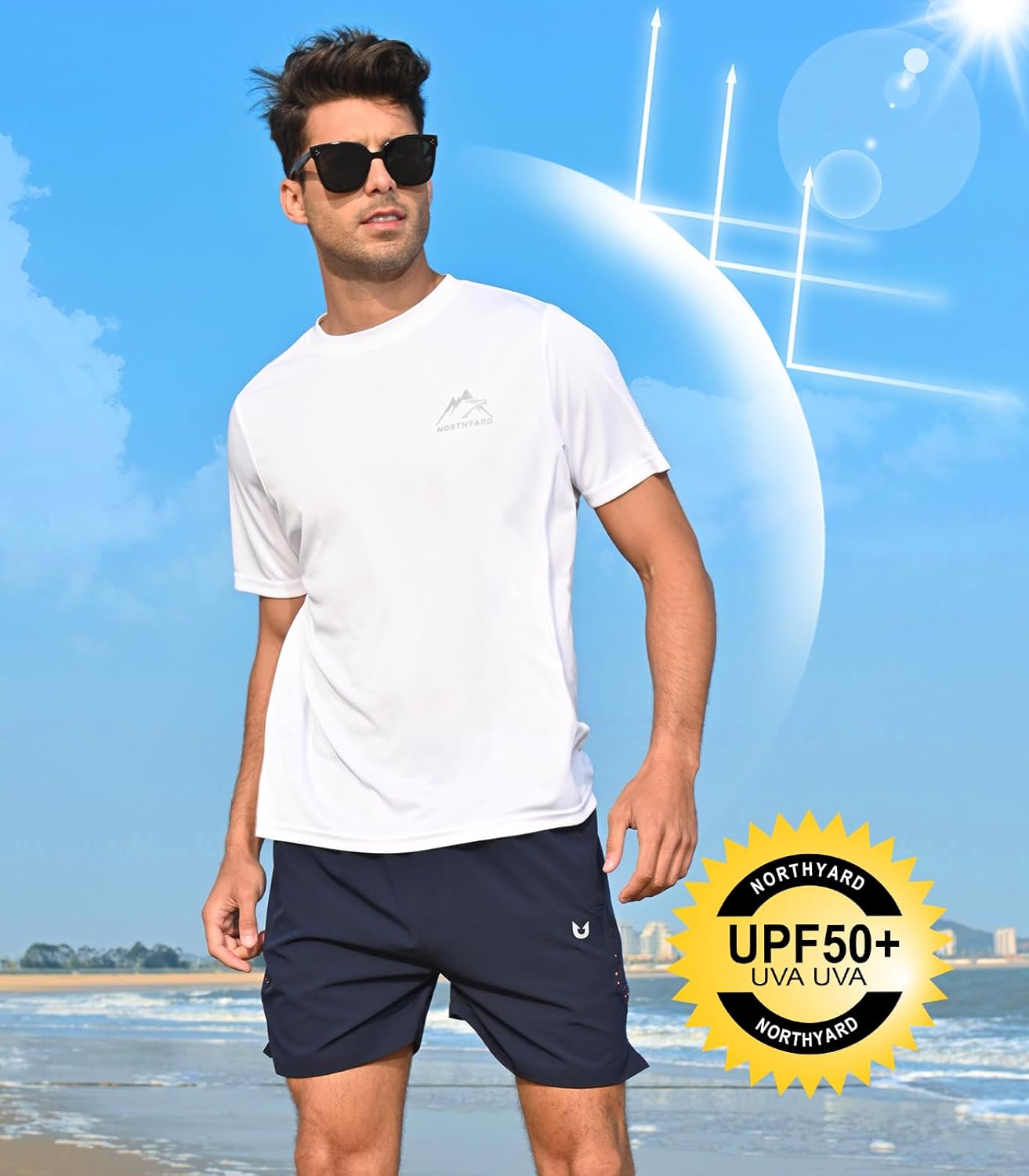 NORTHYARD Men's UPF 50+ Sun Protection Shirts Swim SPF UV Quick Dry Short Sleeve T-Shirts for Athletic Fishing Rash Guard