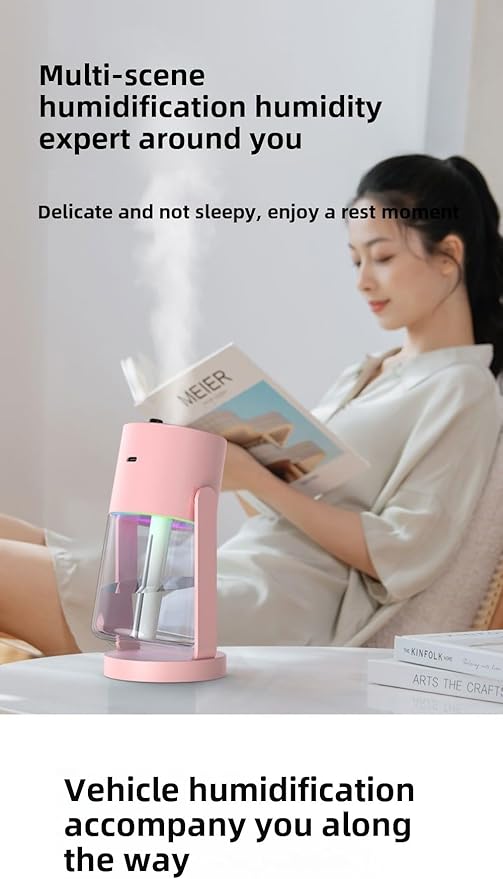 Bedroom Top Fill Humidifier, Silent, 280 ml Operates up to 4-8 hours Silent Cool Mist Air Humidifier, Two Modes, For Home, Car
