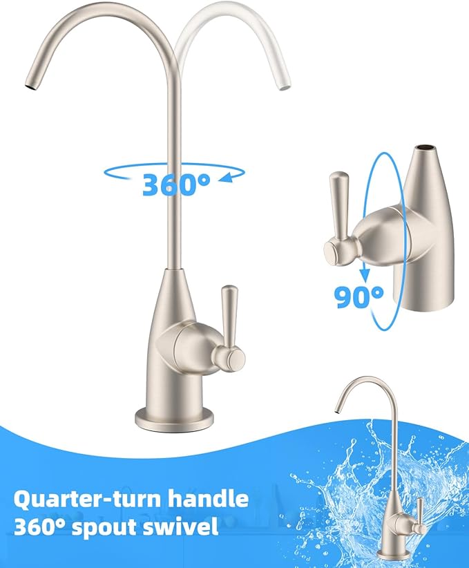 Hibbent Drinking Water Faucet for Bar and Kitchen Sink, Stainless Steel Reverse Osmosis RO Faucet for Under-Sink Filtration System, Brushed Nickel Finish