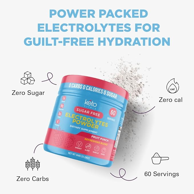 Keto Vitals Keto Electrolytes Powder | Keto-Friendly Electrolytes with Potassium, Magnesium, Sodium, Calcium | Electrolytes Sugar Free | Supplement Energy Drink Mix | Zero Calories, Zero Carbs-FlexoryFit