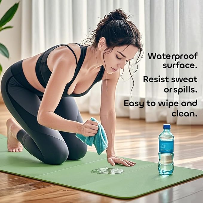Foldable Yoga Mat 12mm Extra Thick Joint Protection,Portable Design for Travel/Pilates/Board/Camping,Environmental Sports Mat Non-Slip Gym Mat,Odorless POE Material-FlexoryFit
