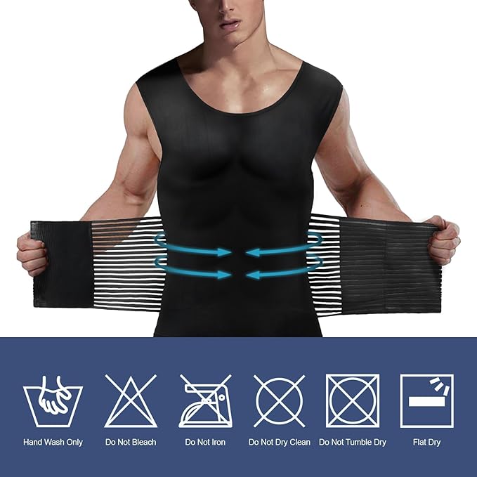 Odoland Men Body Shaper Compression Shirt, Adjustable Velcro Waist Trimmer Belt Intensity, Slimming Shapewear Tummy Control-FlexoryFit