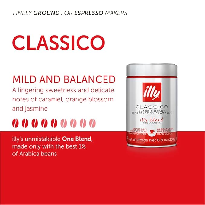 Illy Classico Ground Espresso Coffee, Medium Roast Roast With Notes Of Chocolate & Caramel, 100% Arabica, 8.8 Ounce (Pack Of 1)-FlexoryFit