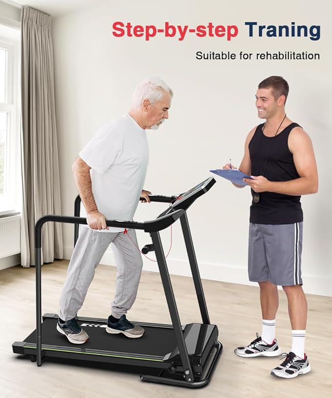 Redliro Walking Treadmill with Long Handrail for Balance, Recovery Fitness Exercise Machine Foldable for Home use with Holder for Phone & Cup,LCD Display, 300 lbs Capacity-FlexoryFit
