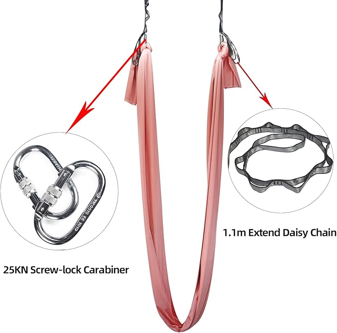 PRIOR FITNESS Yoga Straps Aerial Hammock Accessory Set, 2pcs Daisy Chain + 2pcs Carabiner, Aerial Silk Hardware with Daisy Chain Carabiner for Yoga Swing Pilates-FlexoryFit