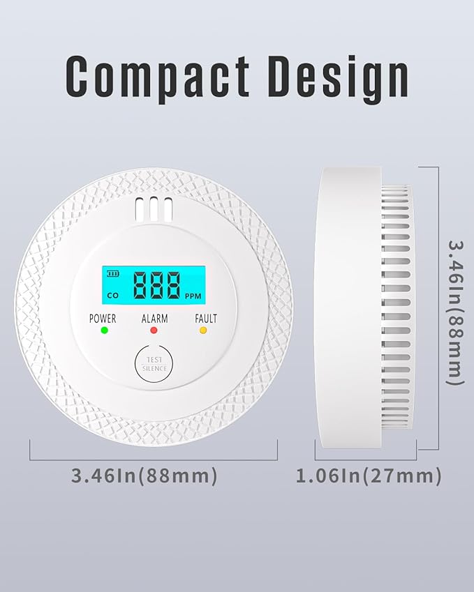 Carbon Monoxide Detectors,PG-C06 Portable Carbon Monoxide Detector,LCD Display Smoke Alarm,Carbon Monoxide Detectors Portable for Home,Restaurant,Hotel,Office (White)