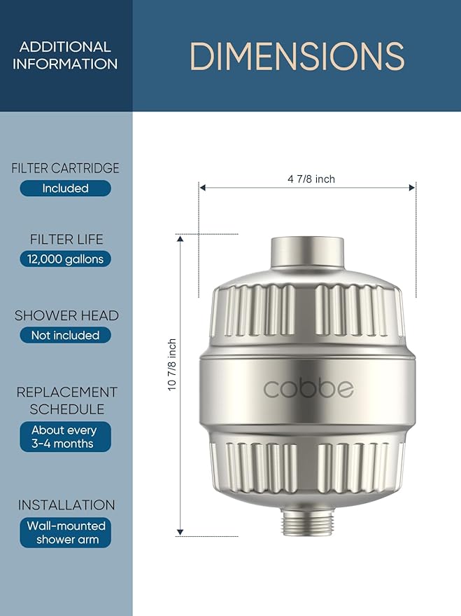 Cobbe HD HEAVY DUTY High Output Shower Filter 2 Pack – 99% REMOVAL Shower Head Filter for Hard Water, Heavy Metals, Chlorine and Harmful Substance, Improve your skin and hair, Brushed Nickel