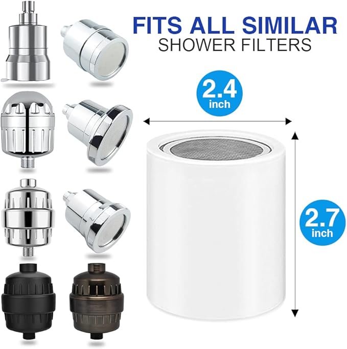 Chrome 15 Stage Shower Head Filter for Hard Water - High Output, Reduces Chlorine, Dry Skin & Itchy Scalp - Includes 4 Replaceable Filter Cartridges
