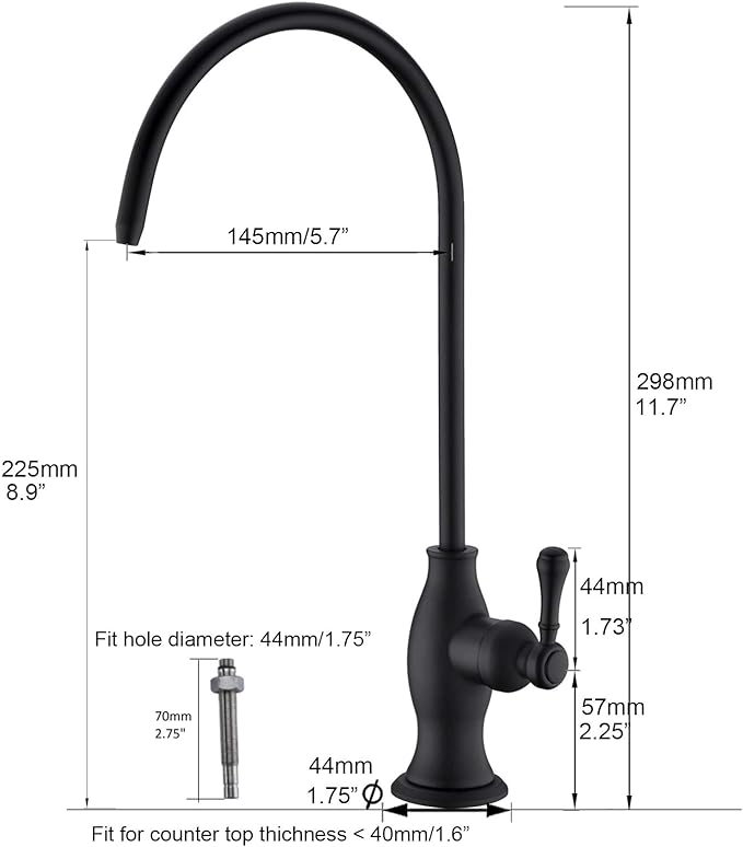 Delle Rosa Drinking Water Purifier Faucet, Commercial Filtration Faucets for Under Sink Water Filter System, Modern Best Brass Matte Black Kitchen Bar Sink Drinking Water Faucets