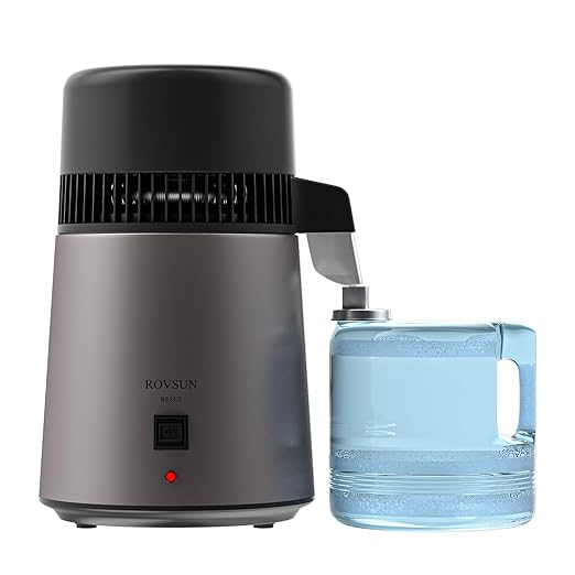 ROVSUN 1.1 Gallon/4L Water Distiller, Countertop Distilled Water Machine with BPA-Free Container, Distilled Water Maker Purifier with Flame-Retardant Material & Stainless Steel Interior, 750W, Gray