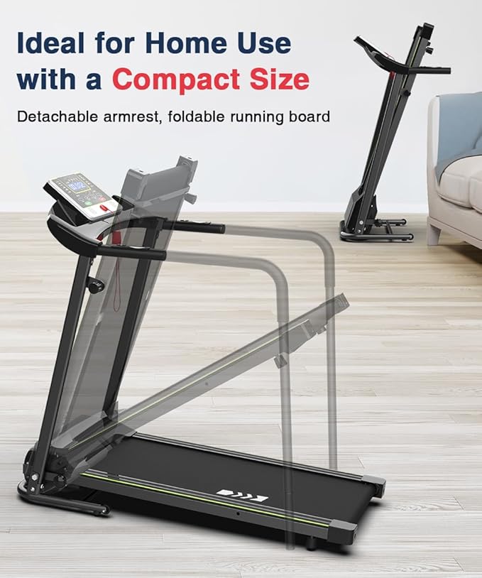 Redliro Walking Treadmill with Long Handrail for Balance, Recovery Fitness Exercise Machine Foldable for Home use with Holder for Phone & Cup,LCD Display, 300 lbs Capacity-FlexoryFit