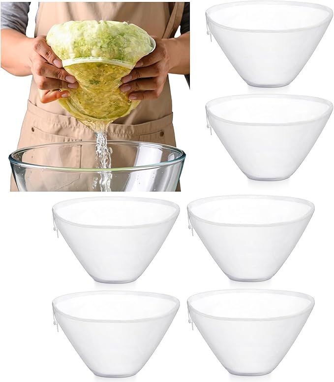 Bowl-Shaped Nylon Nut Milk Bags, 6PCS Bowl Shaped Fine Mesh Strainer Reusable Drawstring Cheese Cloth Filter Bags White for Almond Milk Greek Yogurt Juicing Coffee