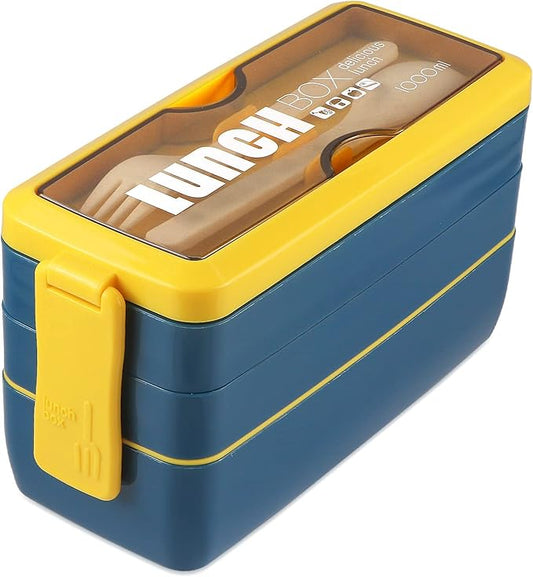Iteryn Bento Box Lunch Box, 3-In-1 Compartment Containers - Wheat Straw, Leakproof Eco-Friendly Stackable Bento Lunch Box Meal Prep-FlexoryFit