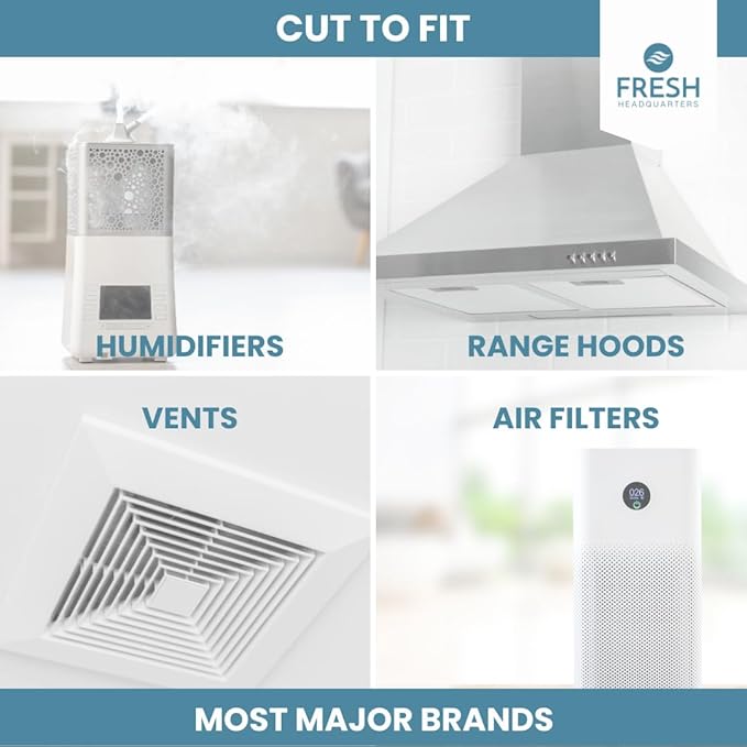 Fresh Headquarters 2Pack Cut‑to‑Fit Activated Carbon Pre‑Filter Rolls – Universal Air Purifier & AC Sheet Compatible with Honeywell, Whirlpool, Next Gen & More Odor/VOC Reduction