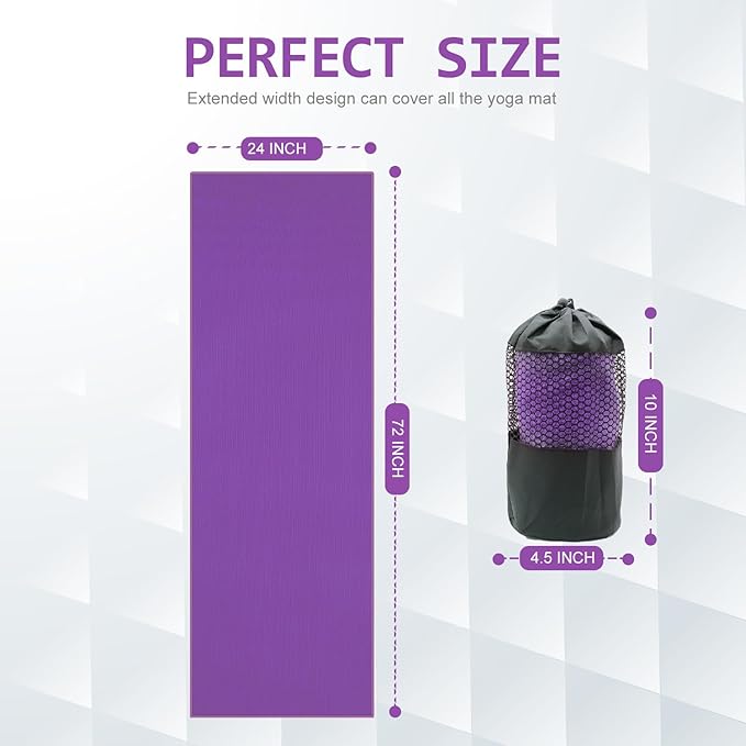 Eunzel Yoga Towel,Hot Yoga Mat Towel with Grip Dots Sweat Absorbent Non-Slip for Hot Yoga, Pilates and Workout 24" x72", Purple-FlexoryFit