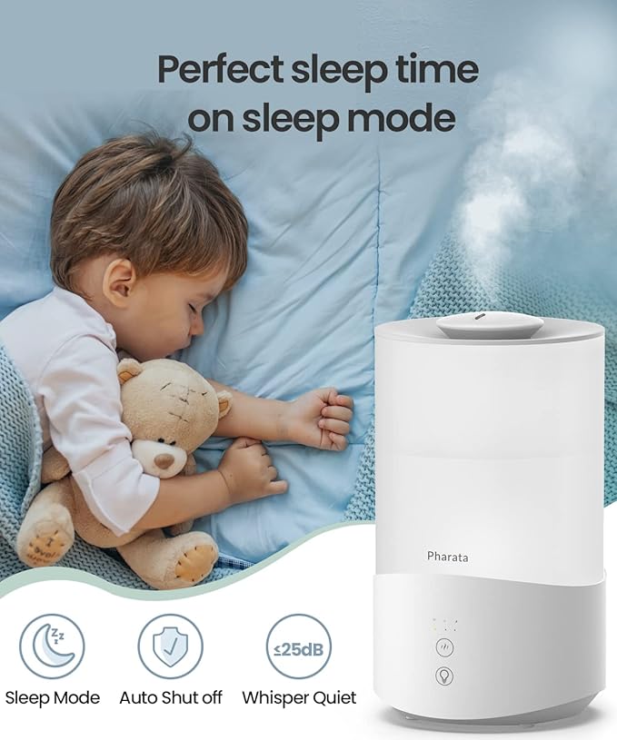 Humidifiers for Bedroom, 4.0L Humidifier with Essential Oil Diffuser, Top Fill Ultrasonic Cool Mist Humidifier for Large Room, Sleep Mode, Adjustable mist output, Auto Shut-Off