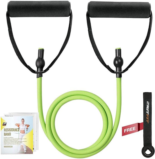 RitFit Single Resistance Exercise Band with Comfortable Handles - Ideal for Physical Therapy, Strength Training, Muscle Toning - Door Anchor and Starter Guide Included-FlexoryFit