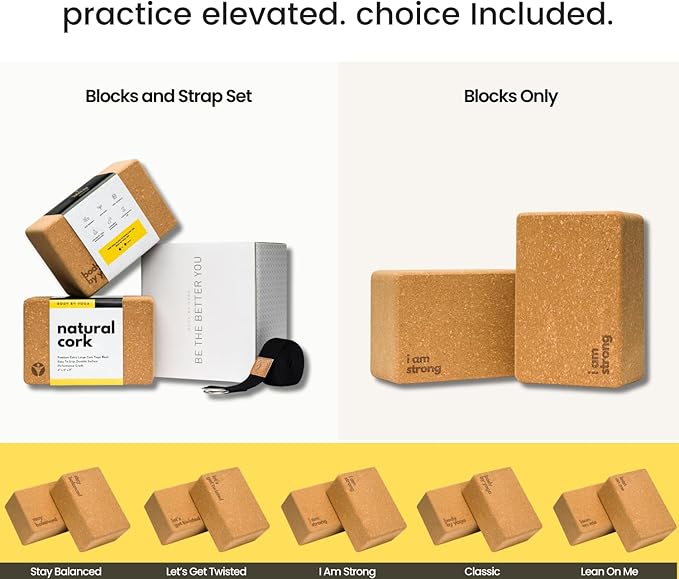 Premium Cork Yoga Blocks - Extra Large Yoga Block 2-Pack or Extra Tall 1-Pack for Inflexible Yogis | Natural, High-Density Cork for Superior Support & Stability | Optional Yoga Strap & Gift Box-FlexoryFit