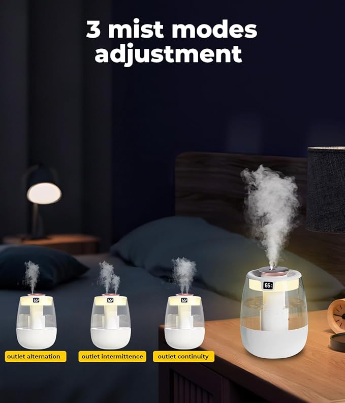 VENTISOL Small Humidifier for Bedroom, 1.3L Portable Cool Mist Humidifie with Light and 10/20 H Timer Sprays, Mini Personal Desk Air Humidifier with USB Cable, for Small Room, Plants