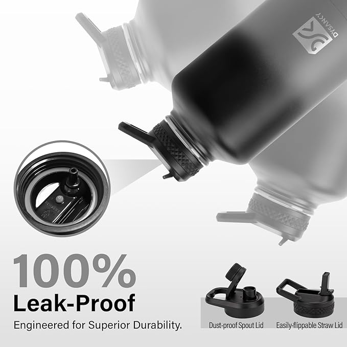 Insulated Water Bottle | Thickened Stainless Steel Vacuum Metal | Portable Sports Half Gallon Large Water Jug for Gym and Hiking with Straw, Carrier Bag, Handle Strap | BPA-Free 64 oz-FlexoryFit