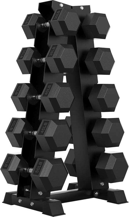 Hex Dumbbell Sets with Rack, 60-550 lb Rubber Encased Exercise & Fitness Dumbbells Set with Rack Option, Hand Weight for Strength Training, Weight Dumbbells-FlexoryFit