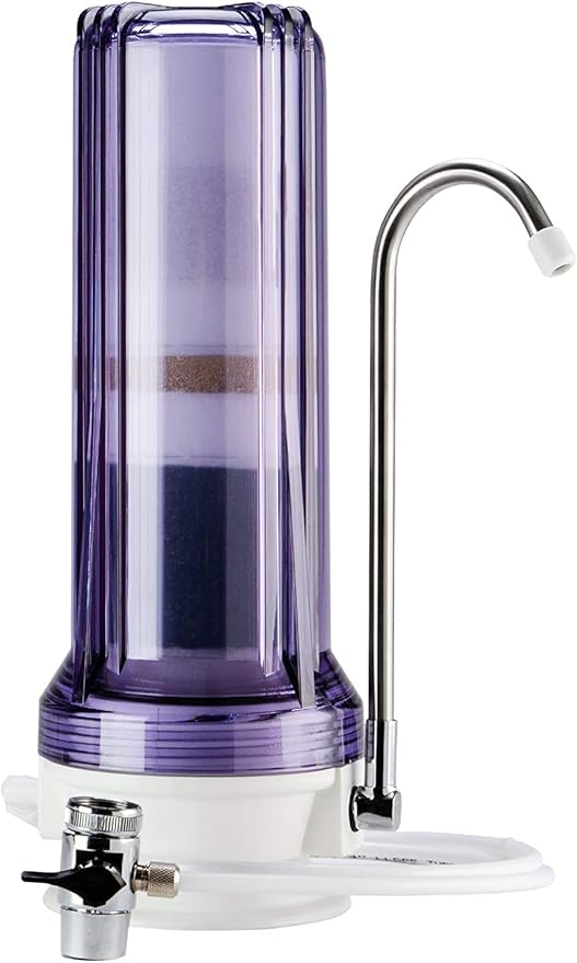 iSpring CT10-CL Countertop Water Filter, Multi-Layer Faucet Water Filter System with Versatile Faucet Adapter, Reduces Heavy Metals, Bad Odor, and Chlorine, Clear