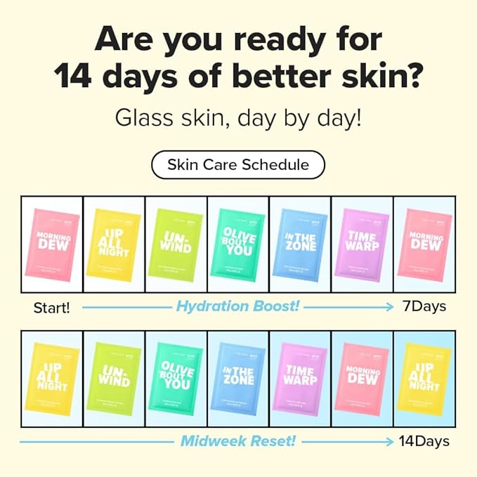 I DEW CARE Glass Skin Facial Sheet Mask Variety Pack - Let's Get Sheet Faced | 14 Days Facial Masks Set, Moisturizing Face Masks Skincare, Korean Face Mask, Hydrating Collagen Face Mask, 14 Count-FlexoryFit