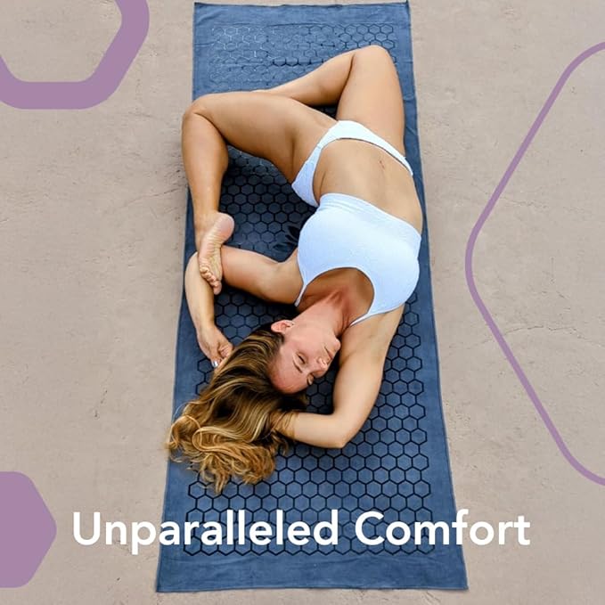 Clever Yoga Non-Slip Hot Yoga Towel – Non-Slip Grip for Hot Yoga, Sweat Absorbent, Honeycomb Silicone Grip, Stays Flat – Ideal for Pilates, Travel, Washable & Lightweight - Dark Blue-FlexoryFit