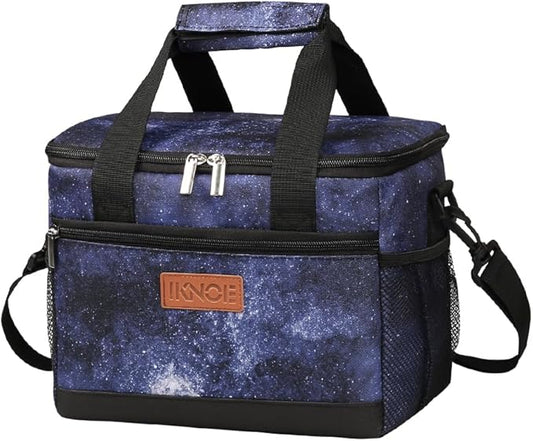 iknoe Large Foldable Cooler Bag, 8.5L Insulated Lunch Bag, Leakproof Lunch Cooler Tote with Multi-Bag Design Suitable for Beach, Picnic and Office Use, Galaxy 15-Can-FlexoryFit