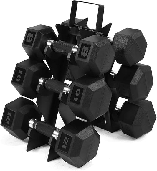 WF Athletic Supply Rubber Encased Hex Dumbbells with Rubber Grip Contoured Handle for Muscle Toning, Strength Building & Full Body Workout-FlexoryFit