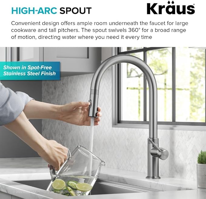 KRAUS Oletto Modern Industrial Pull-Down Single Handle Kitchen Faucet in Matte Black, KPF-2654MB