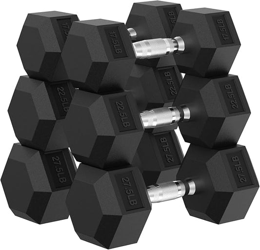 PAPABABE Hex Dumbbell Set, 45-135 lb Rubber Encased Home Gym Dumbbells, Weights Dumbbells Set for Women & Men, Hand Weight with Anti-Slip Grip-FlexoryFit