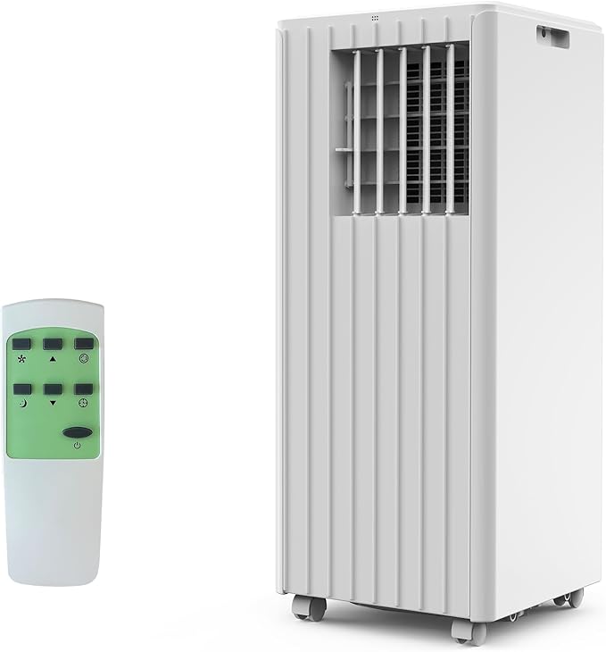 8000 BTU Portable Air Conditioner for Rooms up to 350 Sq. Ft, 3-in-1 Cooling, Dehumidifier & Fan with Quiet Operation, Efficient Cooling, Sleep Mode, 24-Hour Timer & Remote Control, White