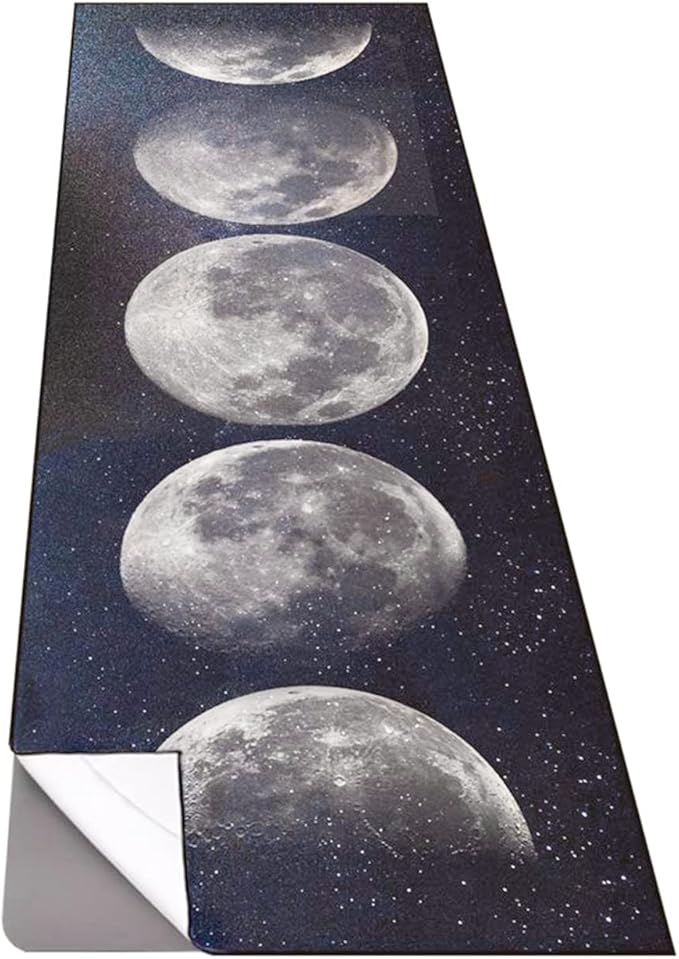 QiyI Yoga Mat Towel with Corner Pockets, Non Slip Sweat Absorbent Hot Yoga Towels, Soft Yoga Blankets with Travel Bag, Skidless Mat Cover for Workout, Gym, Fitness - 74"x26", Moon Cycle-FlexoryFit