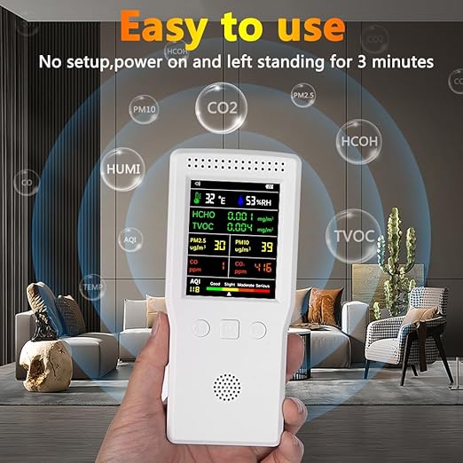 9-in-1 Air Quality Monitor Indoor,Portable PM2.5,PM10,AQI,CO2,CO,TVOC,HCHO,Humidity & Temperature Detector,Real Time Monitoring,Large Display with Voice Alert,Home Air Test Kits (White)