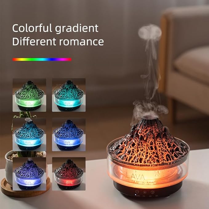 Essential Oil Diffuser Aromatherapy Volcanic Diffuser Humidifier 260ml Cold Mist Portable Humidification with Remote Control Seven Color Lights and Auto-Off Safety Switch-Light