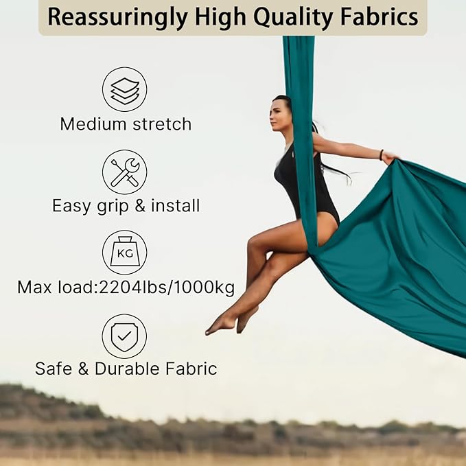 15/25 Yards Aerial Silk Professional Indoor Aerial Yoga Hammock Fabric Outdoor Fitness Silk for Dance, Circus Training, Home Gym-FlexoryFit