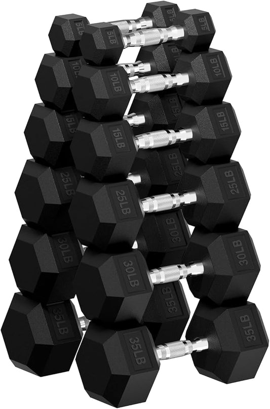 Hex Dumbbell Set, 30-480 lb Set Rubber Encased Exercise & Fitness Dumbbells, Weights Dumbbells Set, Hand Weight for Strength Training-FlexoryFit