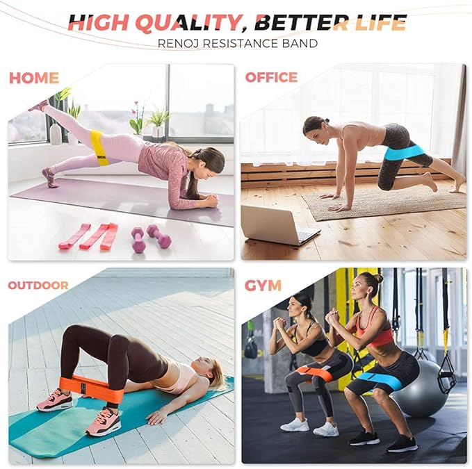 Renoj Resistance Bands, Yoga Starter Sets for Women and Men, 3 Set of Stretch Exercise Workout Bands for Booty Legs, Elastic Pilates Flexbands-FlexoryFit