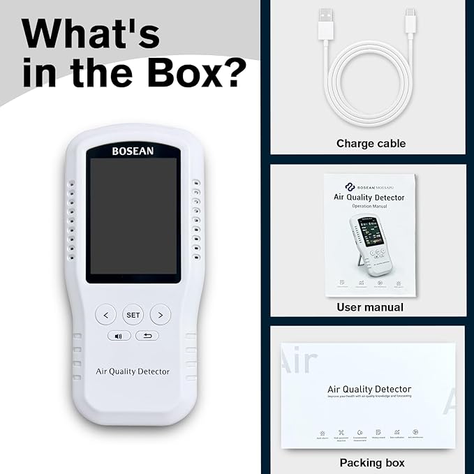 8-in-1 Indoor Air Quality Monitor, Formaldehyde Detector, Temperature & Humidity Meter, Sensor, Tester Detect PM2.5, CO, CO2, HCHO,TVOC,AQI Micron Dust, Home Air Test Kits
