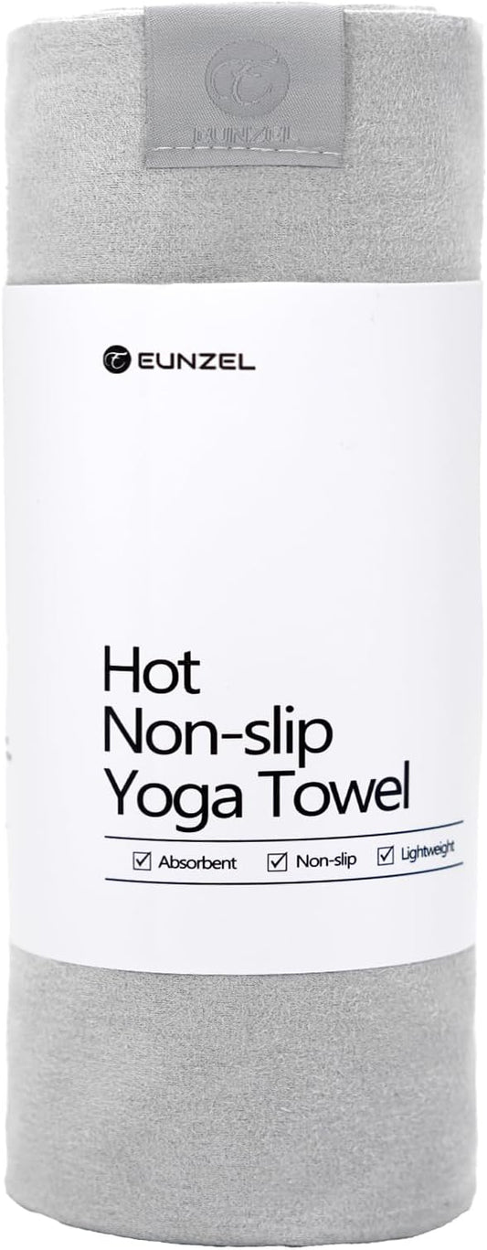 Eunzel Hot Yoga Towel, Super Absorbent Yoga Mat Towel Soft Suede Microfiber Non-Slip Towel for Bikram Pilates and Yoga Mats 72" x 26.5", Light Grey-FlexoryFit