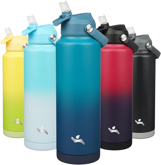 Insulated Water Bottle with Straw Lid,40 oz Stainless Steel Vacuum Metal Bottle with Silicone Handle,Vast-FlexoryFit