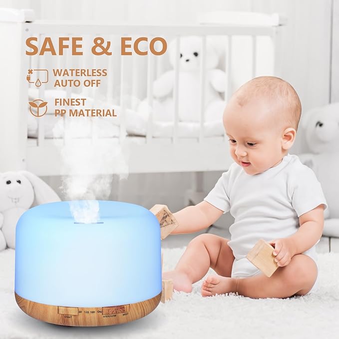 SACATR Essential Oil Diffusers for Home with 15 Oil Diffuser Sets, 500ml Aroma Diffuser for Essential Oils Large Room, Ultrasonic Cool Mist Diffuser Auto Shut-Off 4 Timers 15 Colors (15x5mL)