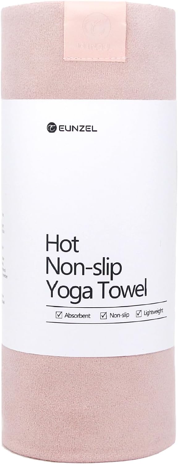 Eunzel Hot Yoga Towel, Super Absorbent Yoga Mat Towel Soft Suede Microfiber Non-Slip Towel for Bikram Pilates and Yoga Mats 72" x 26.5", Pink-FlexoryFit