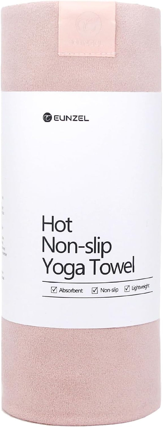Eunzel Hot Yoga Towel, Super Absorbent Yoga Mat Towel Soft Suede Microfiber Non-Slip Towel for Bikram Pilates and Yoga Mats 72" x 26.5", Pink-FlexoryFit
