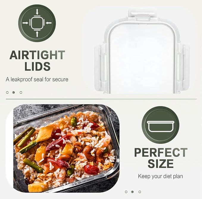 10 Packs 30 oz Glass Meal Prep Containers,Glass Food Storage Containers with Lids,Airtight Glass Lunch Bento Boxes,Microwave, Oven, Freezer and Dishwasher,White-FlexoryFit