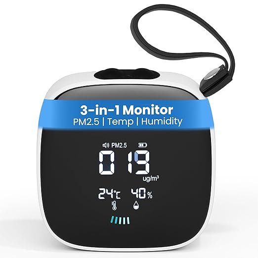 ORB 3-in-1 Air Quality Monitor – Portable Indoor Air Quality Meter for PM2.5, Temperature & Humidity | Smart Air Quality Tester for Home, Office, Bedroom, Travel